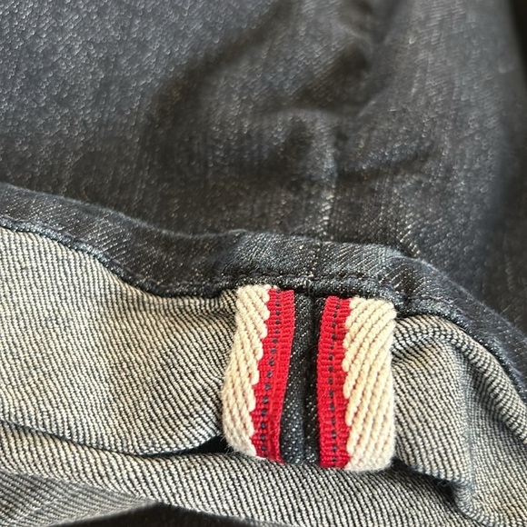 NYDJ Stretch Bermuda Shorts Jorts Sz 6 Dark Denim Red/White Selvedge Slimming - Picture 3 of 7